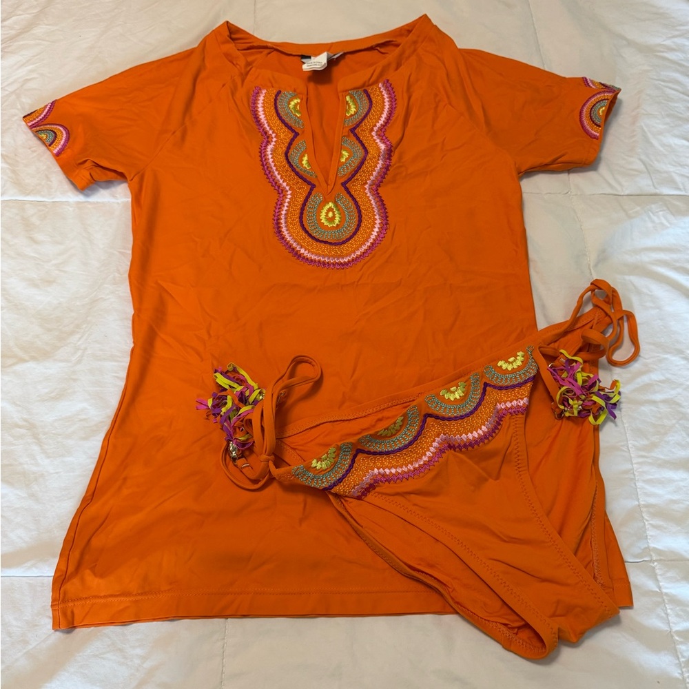 Trina Turk Orange Embroidered Swimwear
